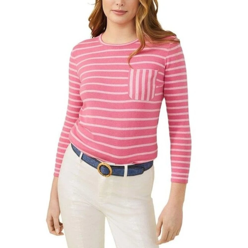 J.McLaughlin Stripe Piper Sweater Womens Size L Minimalist Soft Knit Pullover